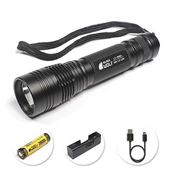 

BLACKWOLF 900 люмен Cree Перезаряжаемый светодиодный ручной фонарь для велосипеда и работы 18650 XM-L2, Компактный, Мощный, Водонепроницаемый, Использование, Литий-ионный аккумулятор, чёрный