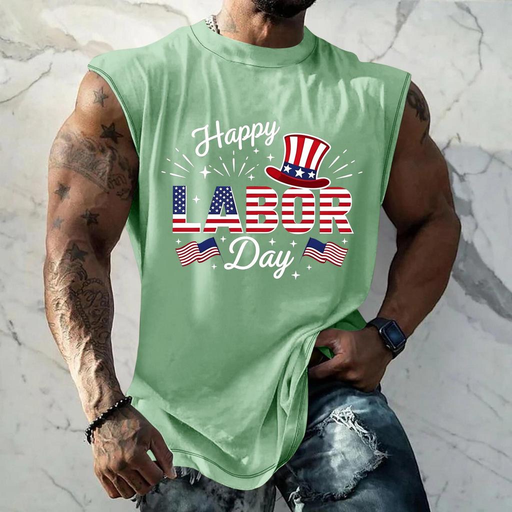 Men's Sleeveless Muscle Tank Top Casual Loose Fit Graphic Print Workout Gym Shirt Summer Sportswear