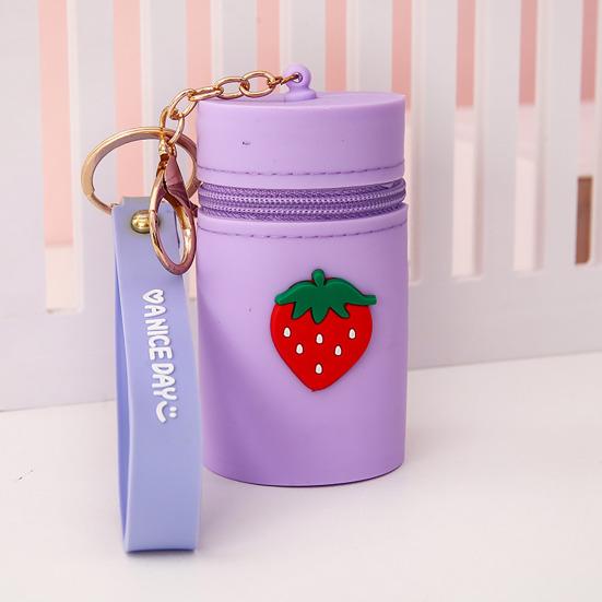 Storage Bag Cartoon Decor Earphone Keys Changes Coin Storage Bucket with Wrist Strap Zipper Closure Portable Keychain Bag Decoration Pendant