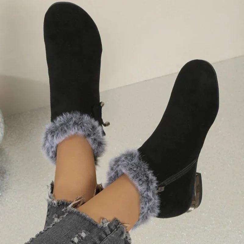 

Модные женские меховые зимние теплые остроносые ботильоны сексуальные украшения из страз женские ботинки на молнии удобные женские туфли 35 чёрный