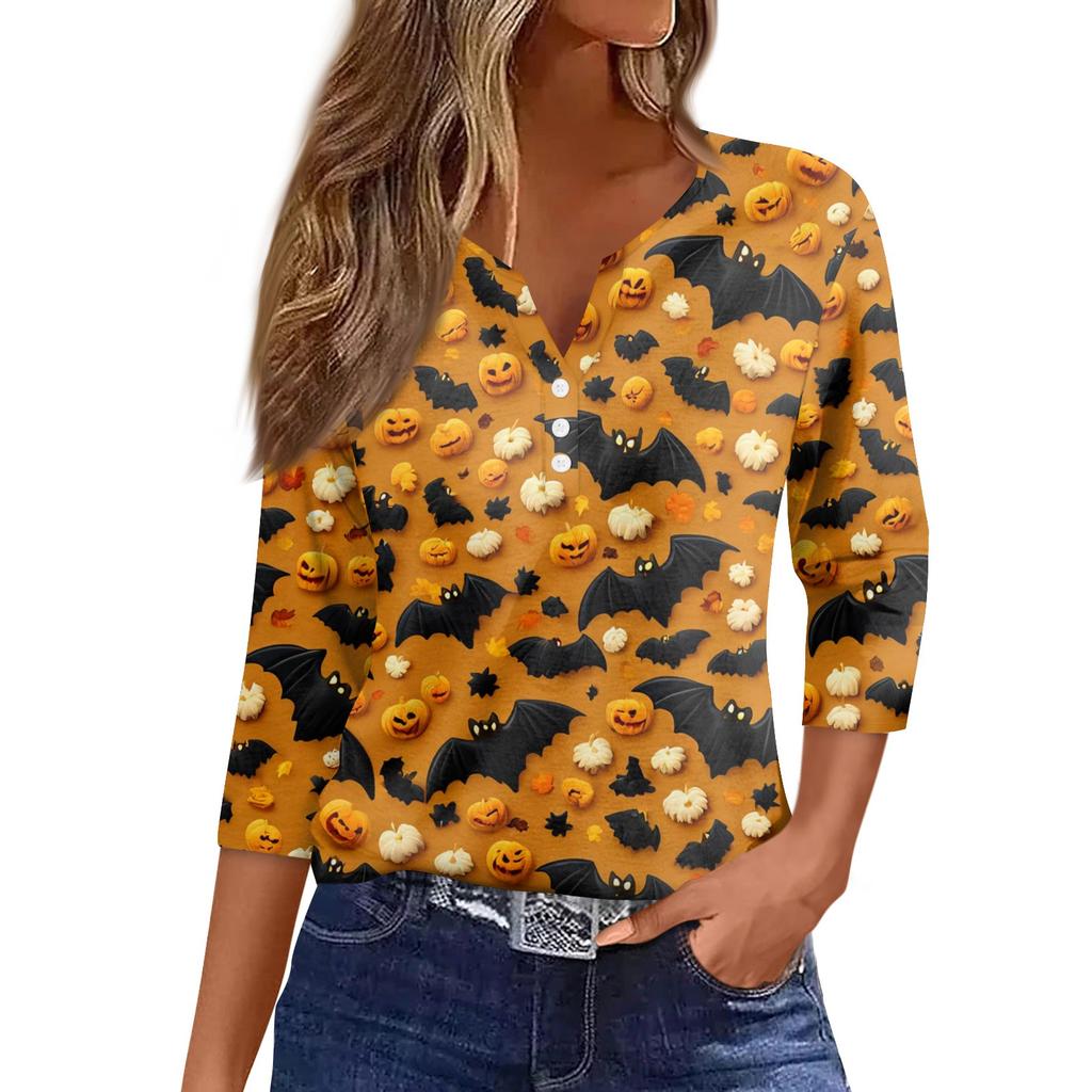 Women's Casual Fashion Sexy Comfortable V-Neck Halloween Seven Sleeve Top