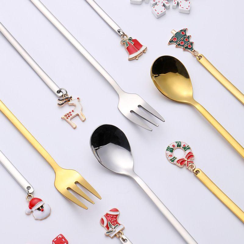 6PC Gift Box Christmas Tree Elk Coffee Stirring Spoon Dessert