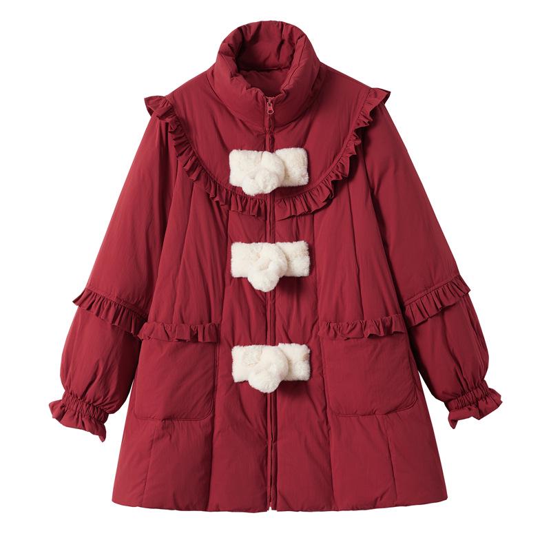 Women's 2024 Chinese-Style Stand-Up Collar Ruffle Down Jacket - Winter Christmas Coat BX2396