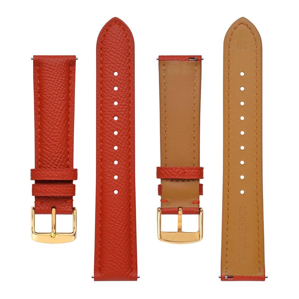 BISONSTRAP 18mm Calf Leather Watch Strap, Quick Release Double-Sided Genuine Leather, Business Style, RedGold Buckle