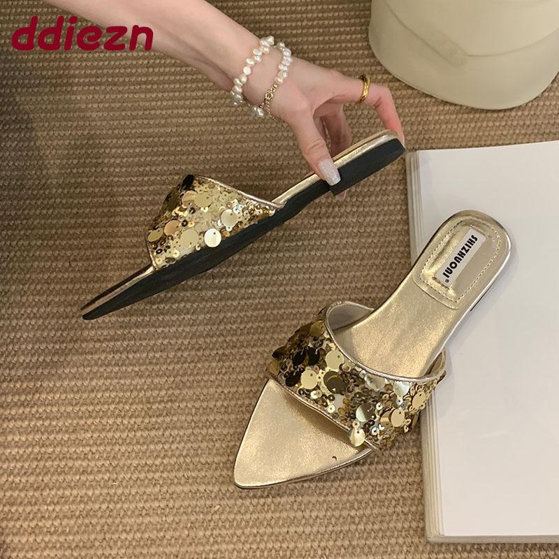Fashion Fashion Pointed Toe Women Flats Slippers Shoes Outdoor Female Summer Beach Slides Footwear Ladies Flats Slippers Shoes Sandals