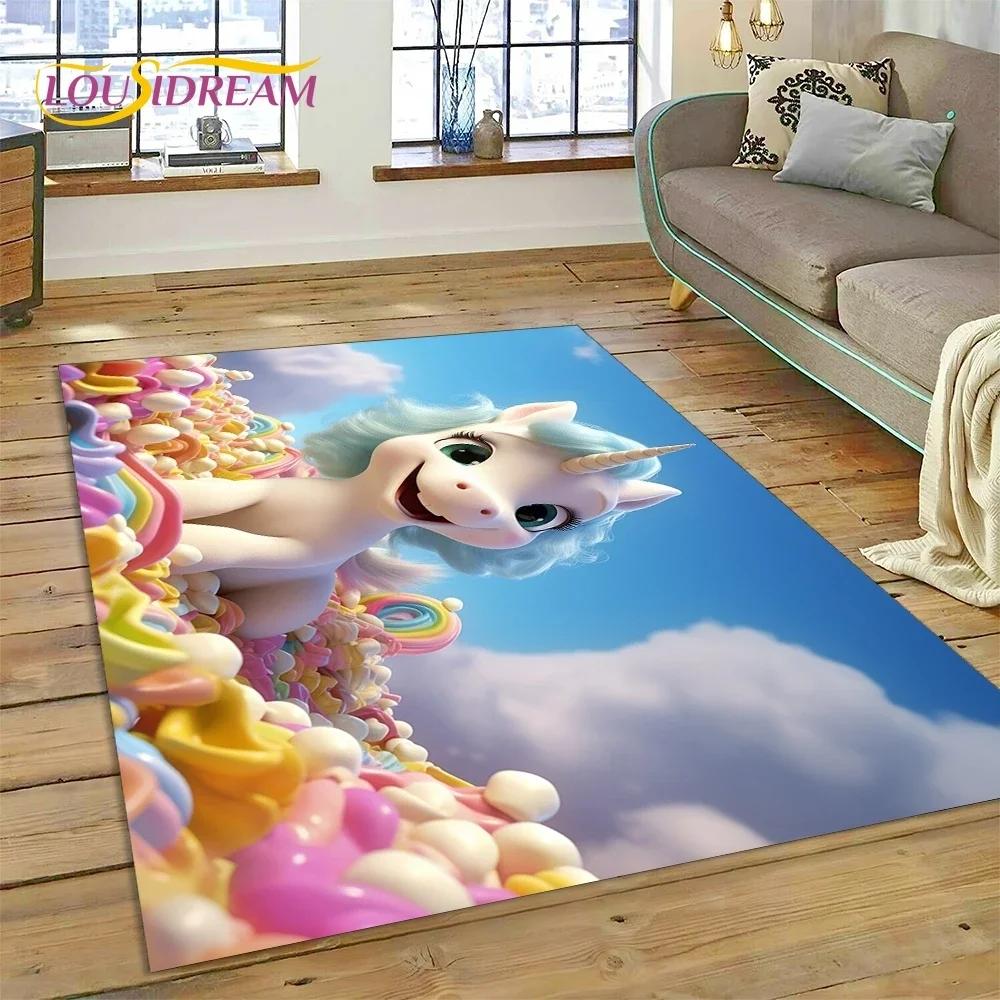 3D Cute Dream Unicorn Cartoon Girl Carpet Rug for Bedroom Living Room Home Sofa Decoration,Children Game Large Decor Floor Mat