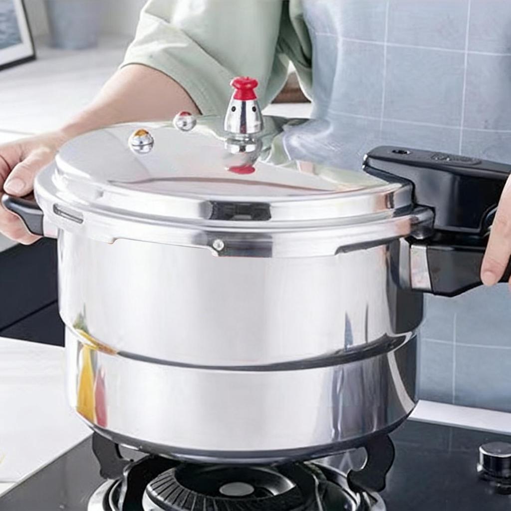7L double-handle pressure cooker, made of thickened aluminum and stainless steel, includes steaming rack, suitable for all stove