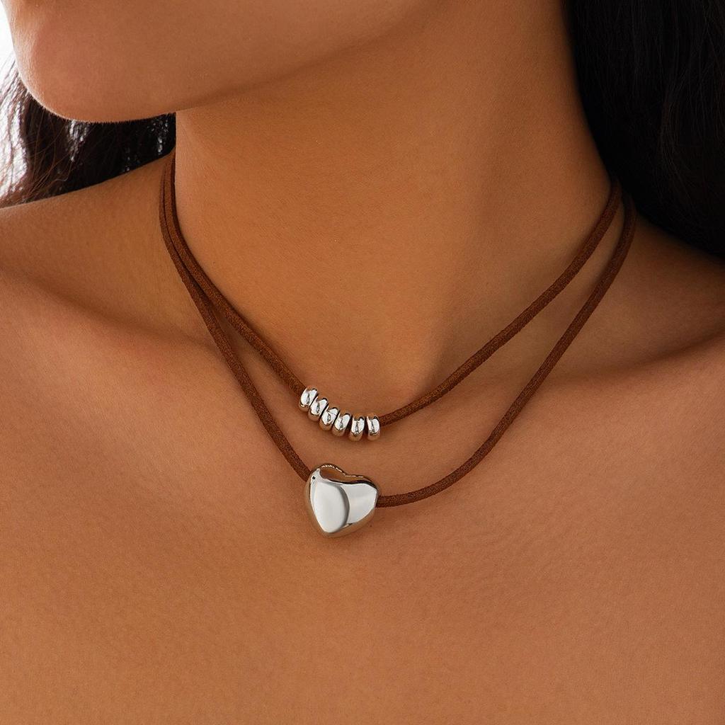 Vintage Ethnisches Türkis Kaktus Halsband mit Metallherz & Samt-Choker