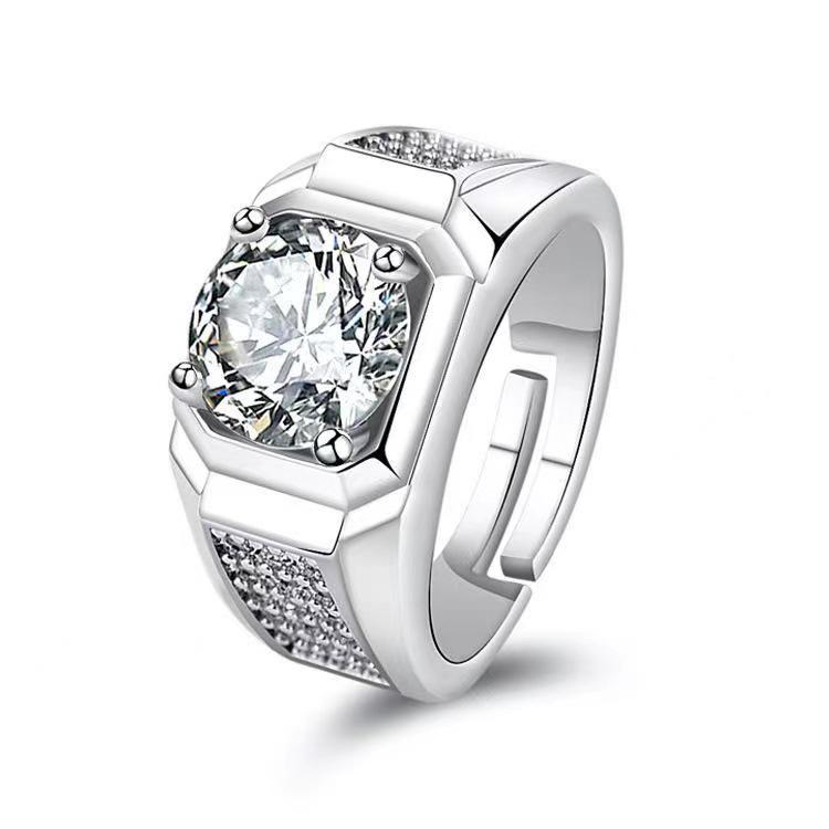Large Men's Domineering Ring: 925 Sterling Silver, Copper, White Gold-Plated, One Carat Diamond Ring.