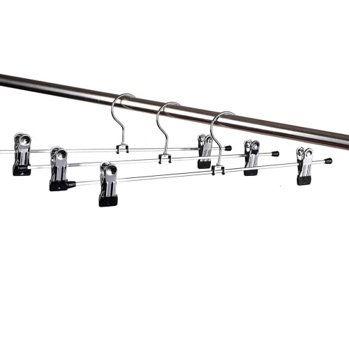 YEDUEO Non-Slip, Damage-Resistant Hangers for Pants and Skirts, Heavy-Duty Clothes Drying Hangers with Strong Clips, Multi-Function Hangers, Black, 20