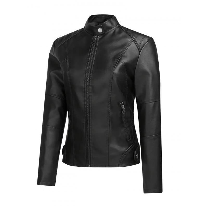 European & American Women's Vintage Leather Motorcycle Jacket - Fashionable Short Coat with Zipper