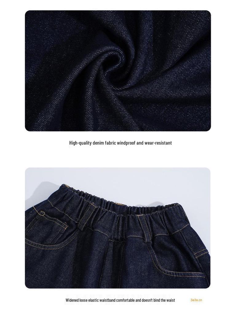 Boys' Preppy Style Denim Two-Piece: Warm Fleece-Lined Coat & Pants - 2025 Autumn/Winter Collection