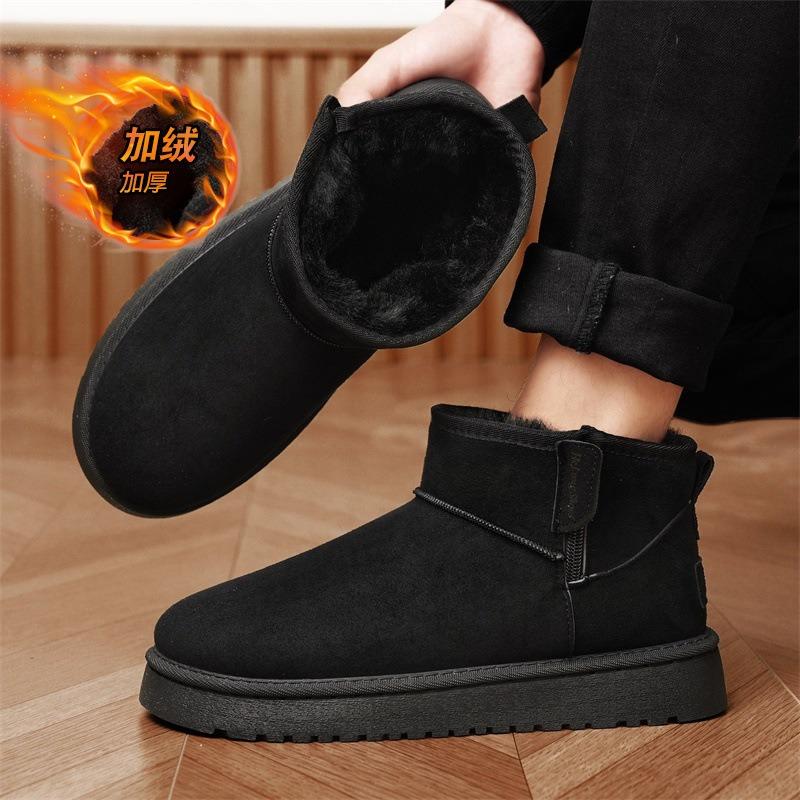 Chaussures d'hiver épaisses pour hommes en coton chaud doublé de velours, fermeture éclair latérale, semelle antidérapante, bottes chaudes en coton