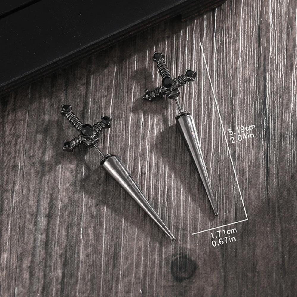 Vintage Cool Punk Gothic Kinitial Sword Earrings Crystal Ear Jacket Goth Dagger Earrings Jewelry Gift for Women