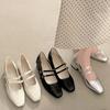 Square Toe Low Heel Women Silvery Mary Jane Shoes Fashion Elegant Belt Buckle Shoes Ladies Comfort Street Style Leather Shoes