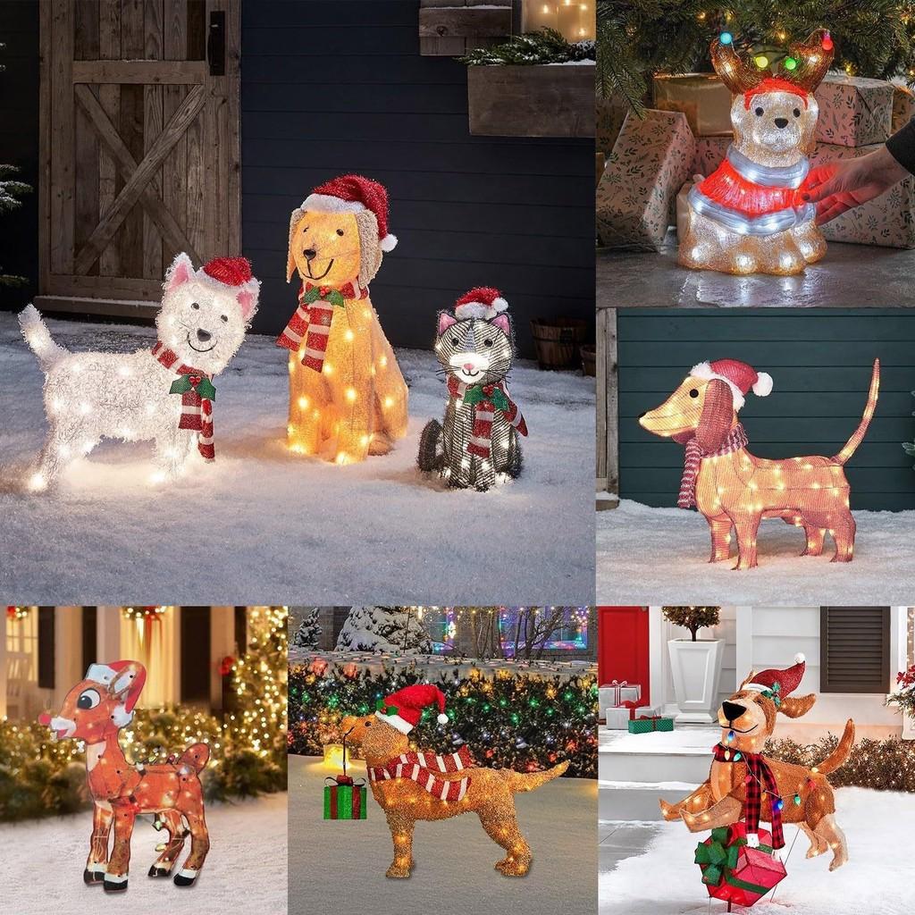 Decorations Christmas Outside Light Up Animals Dog Santa Supplies Clausoutside