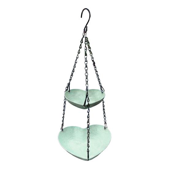 Hanging Bird Feeder for Outdoors Two-Tier Wild Bird Feeder Heart Shaped Seeds And Water Feeder Tray for Outside Garden Patio Deck Yard