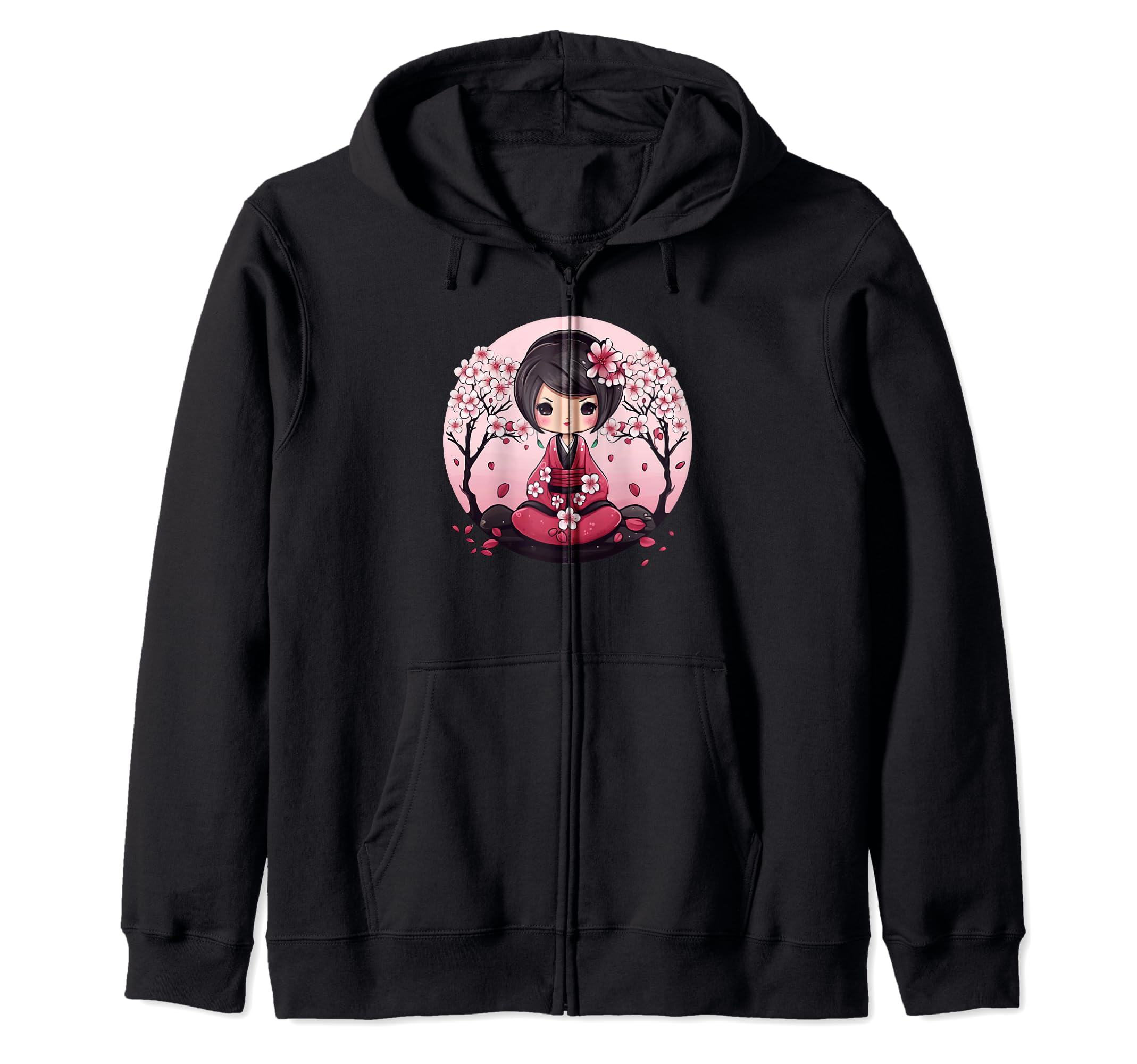 

Cute Cherry Blossom Kokeshi I Kokeshi Zip Hoodie чорний