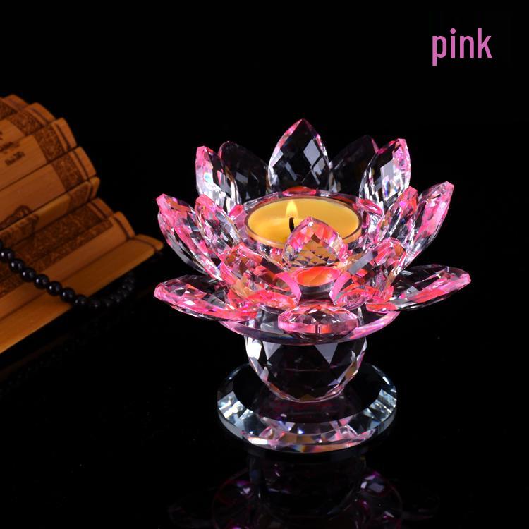 Seven-Color Lotus Crystal Glass Candle Holder for Buddhist Offering Table