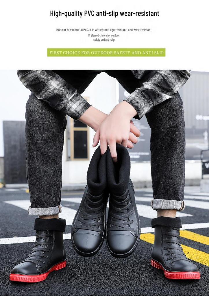 Korean Style Men's Waterproof Non-slip Rain Boots - Short, Thickened Casual Footwear
