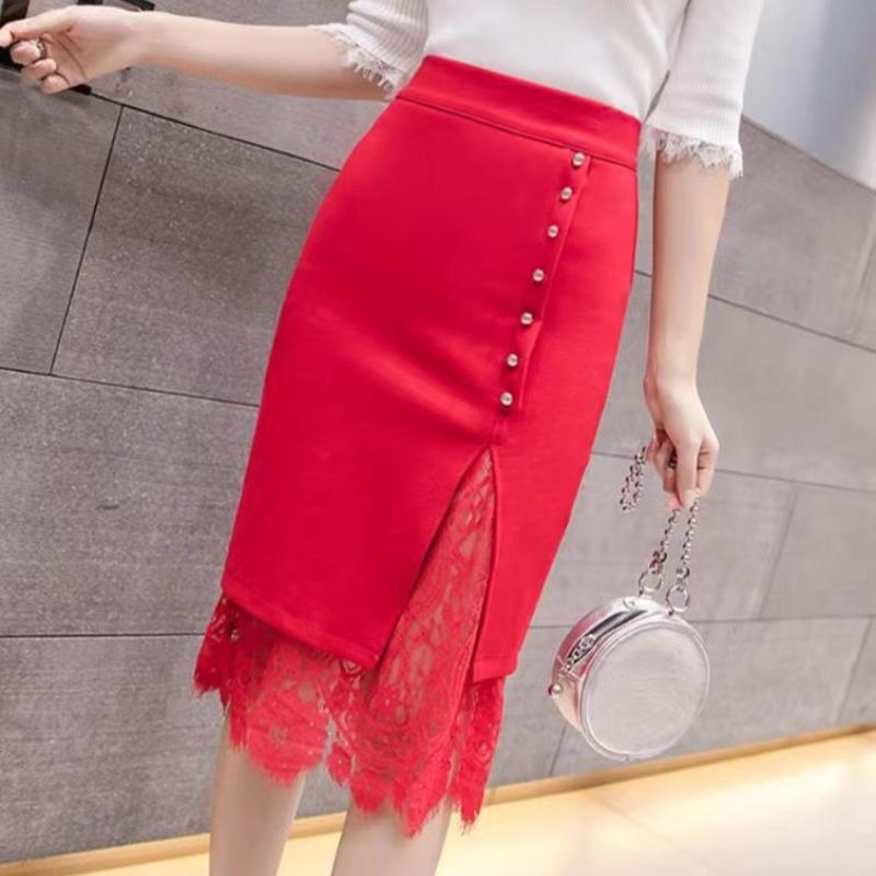 Einreiher Spitze Patchwork Sexy Rock Frauen Mode Einfarbig Schlanke Sommer Röcke mit Hoher Taille Größe Ist Kleiner Als Regelmäßige