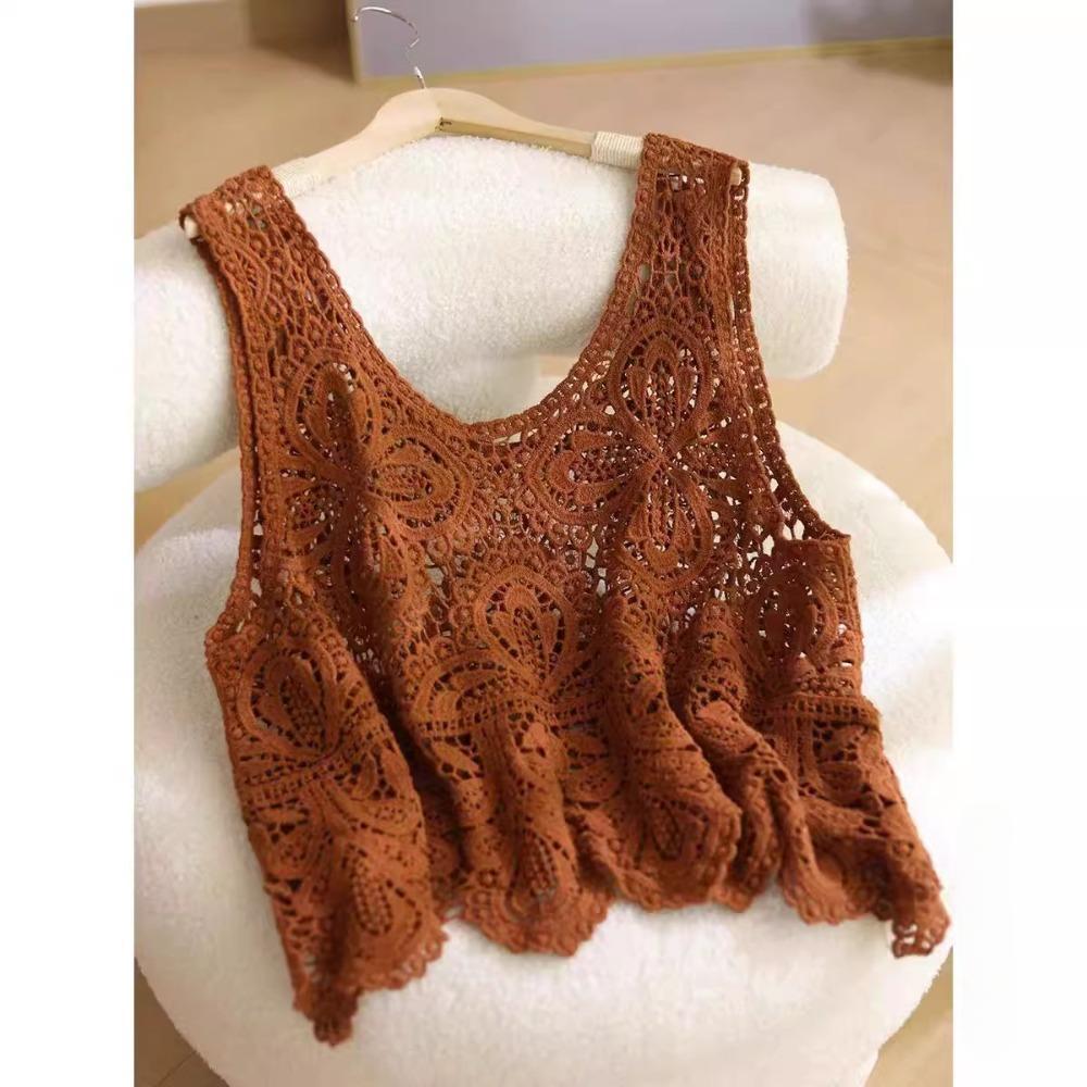 DIMANAF Sommer Damen T-Shirt Strick-T-Shirt Ärmellos Basic Weste Transparent Loch Mode Sexy Tops T-Shirts Beiläufige Lose Weiße T-Shirts