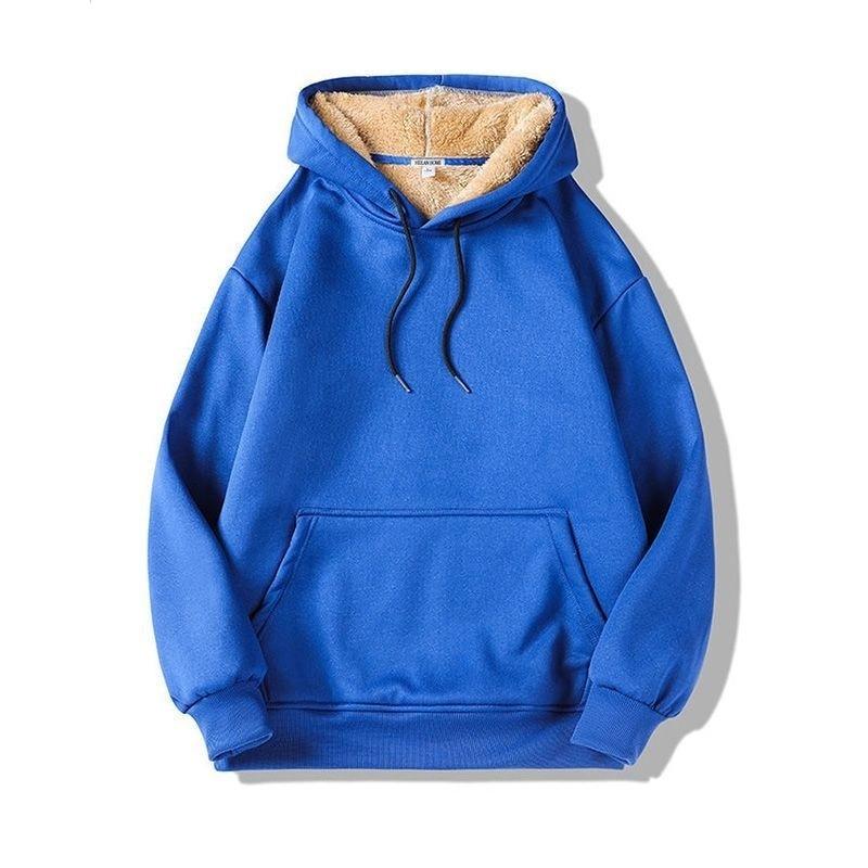 Winter Unisex Couple's Hoodie, Cotton Blend Fleece Lined Pullover with Double-Layer Warmth, Solid Color Casual Sweatshirt for Matching Outfits