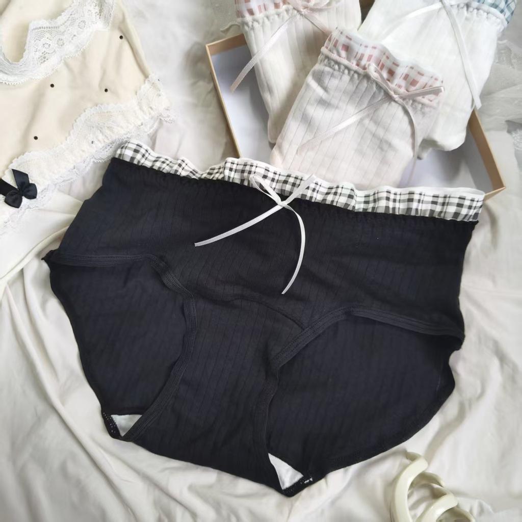 Ladies Spring and Autumn Sweet Contrast Color Check 10A Extension Cotton Crotch Triangle Briefs