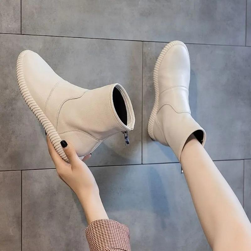 Fashion Booties White Platform Female Ankle Boots Work Sneakers Chunky Leather Short Shoes for Women Sports Flat Footwear 2025 Pu