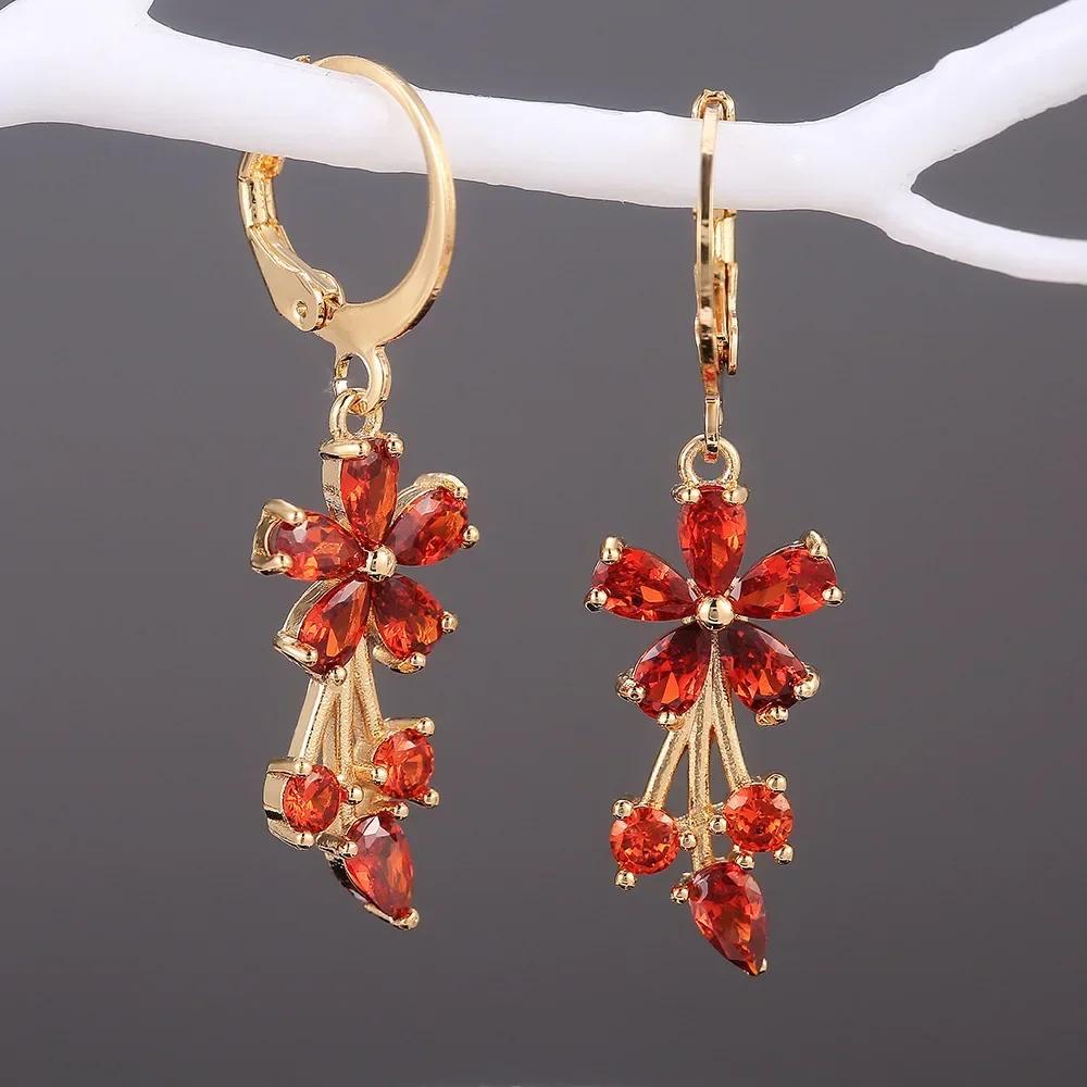 Round Red Water Drop Earrings for Bride's Wedding, Festive Accessories, High-end Jewelry, Birthday Gifts, and Sparkling