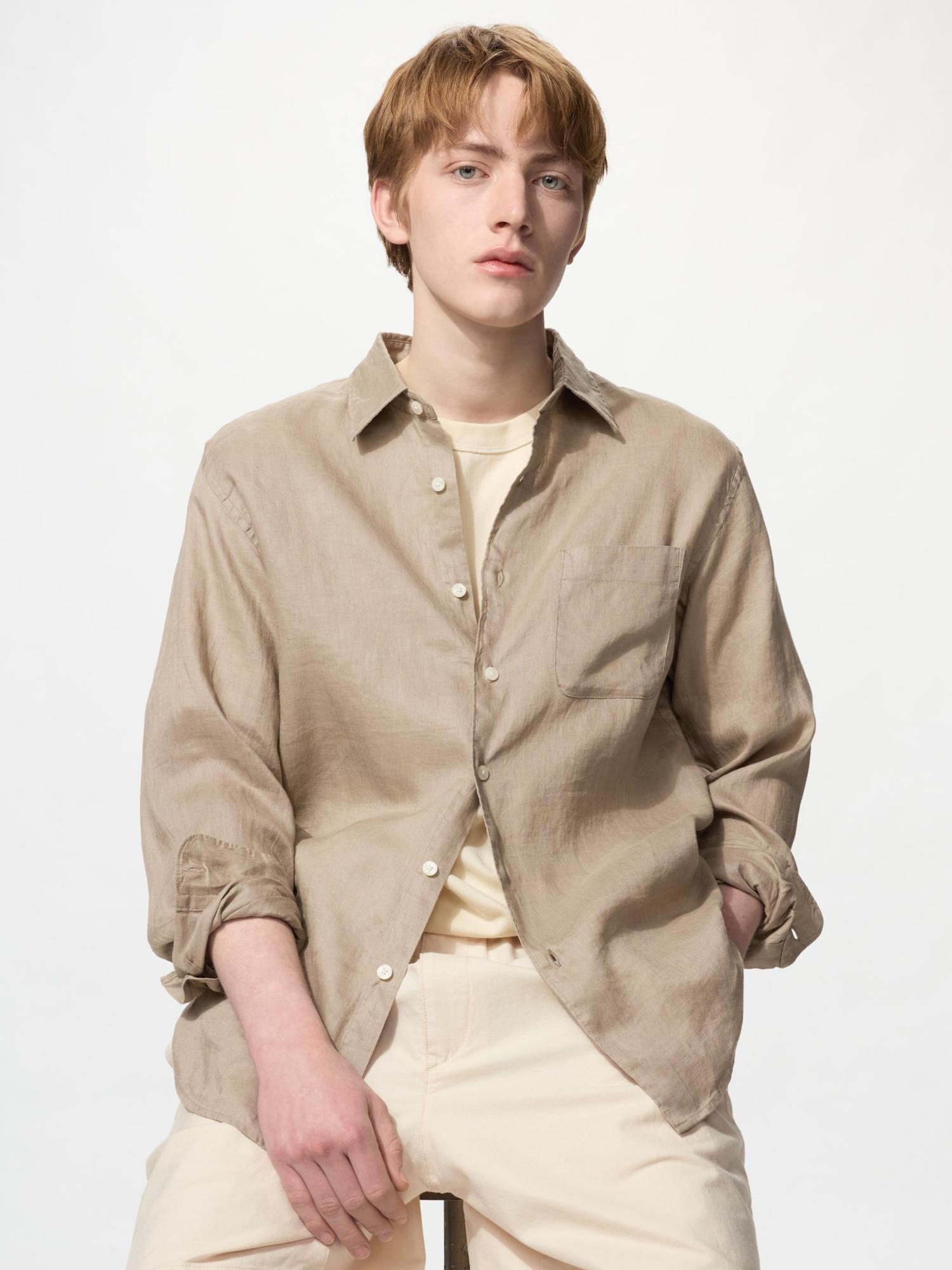Uniqlo Japan Premium Linen Shirt 32 BEIGE/4XL