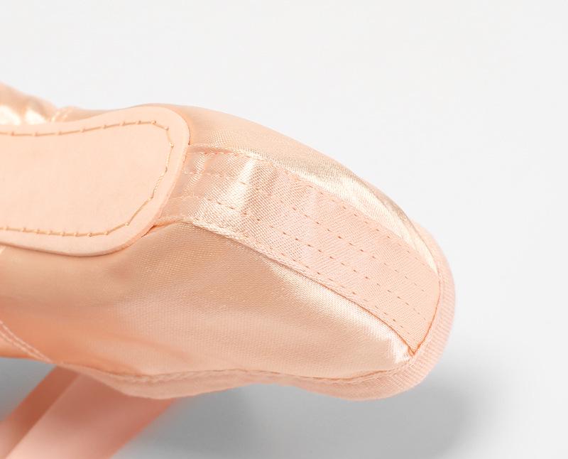Girls' Satin Ballet Pointe Dance Shoes with Ribbons, Flat Practice Shoes for Big Kids
