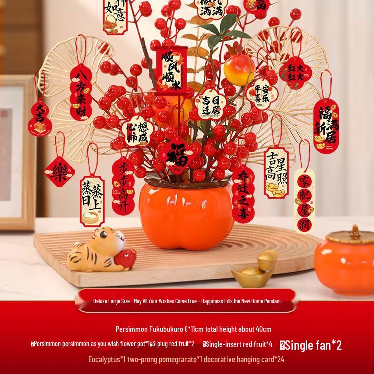 Housewarming Persimmon Ornament Set: Good Fortune Figurines for New Home Gifts and Moving-in Celebrations