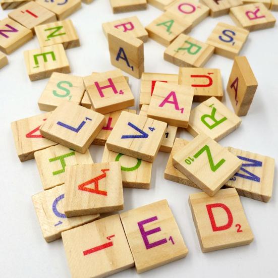 Fantastic Wooden Letter Alphabet Scrabble Number English Words Kids Educational Toy 100Pcs