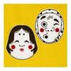 Somen Anbo Tenugui "Warai Kado Rai Fuku" Yellow, Hand-dyed, 100% Cotton, Tokka, Made In Japan, 35cm X 100cm, Okame, Hyottoko, Smile, Good Fortune,