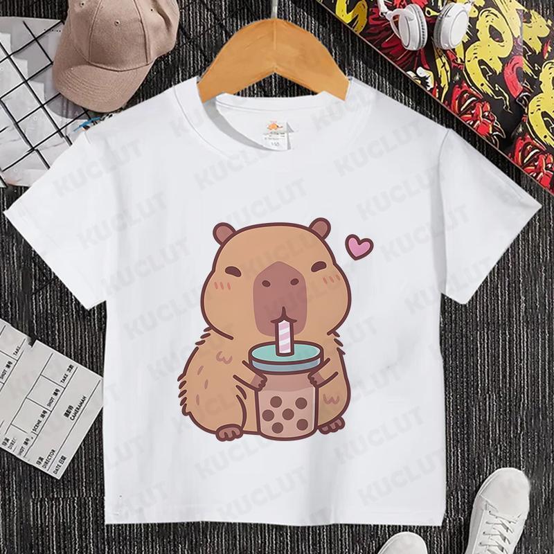 Dětské oblečení Kawaii Kreslený Anime Kapybara Tričko s krátkým rukávem Roztomilý Milovník Kapybar Zvíře Kapybary Harajuku Tričko Dárek