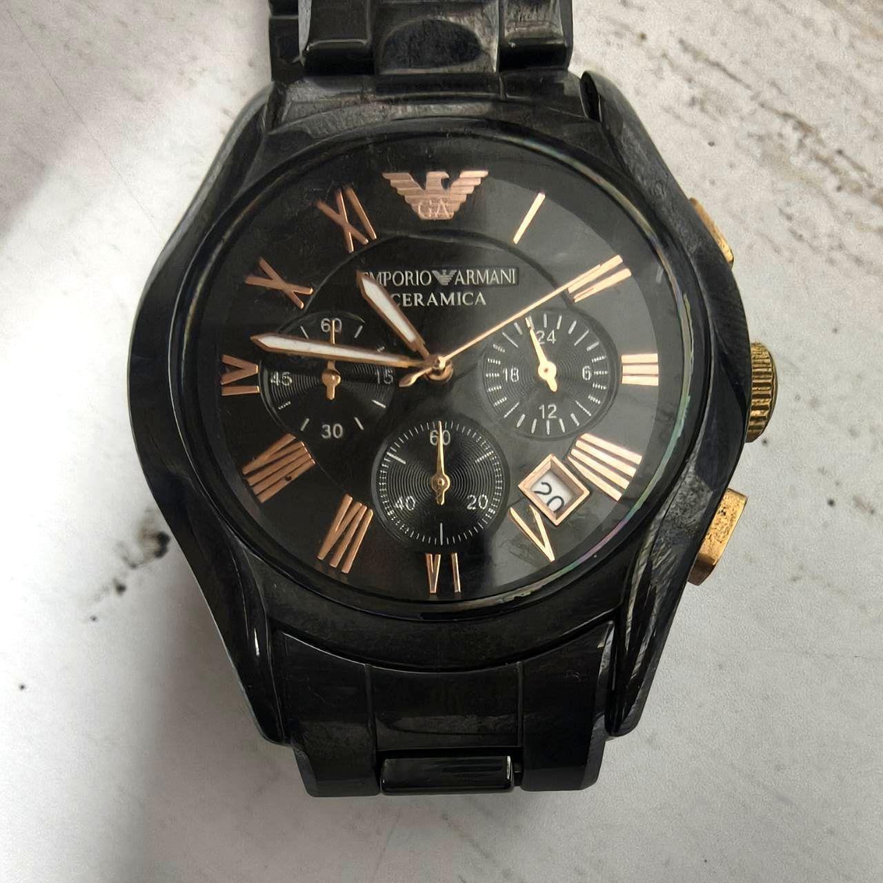 Used Operation not confirmed EMPORIO ARMANI Chronograph AR1410 Watch Men s Quartz Black Dial