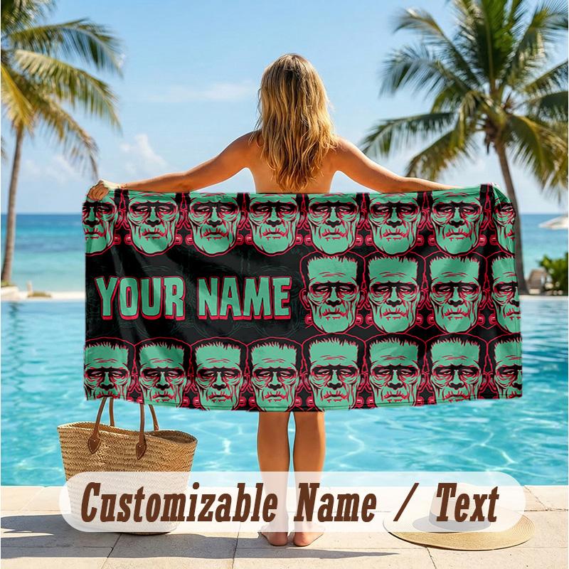 Custom Text Beach Towel, Soft Absorbent Swimming Multi-use TowelFrankenstein's Monster