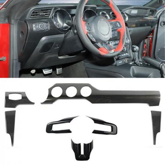 7x Carbon Fiber Steering Wheel Dashboard Panel Trim Cover Kit For Ford Mustang