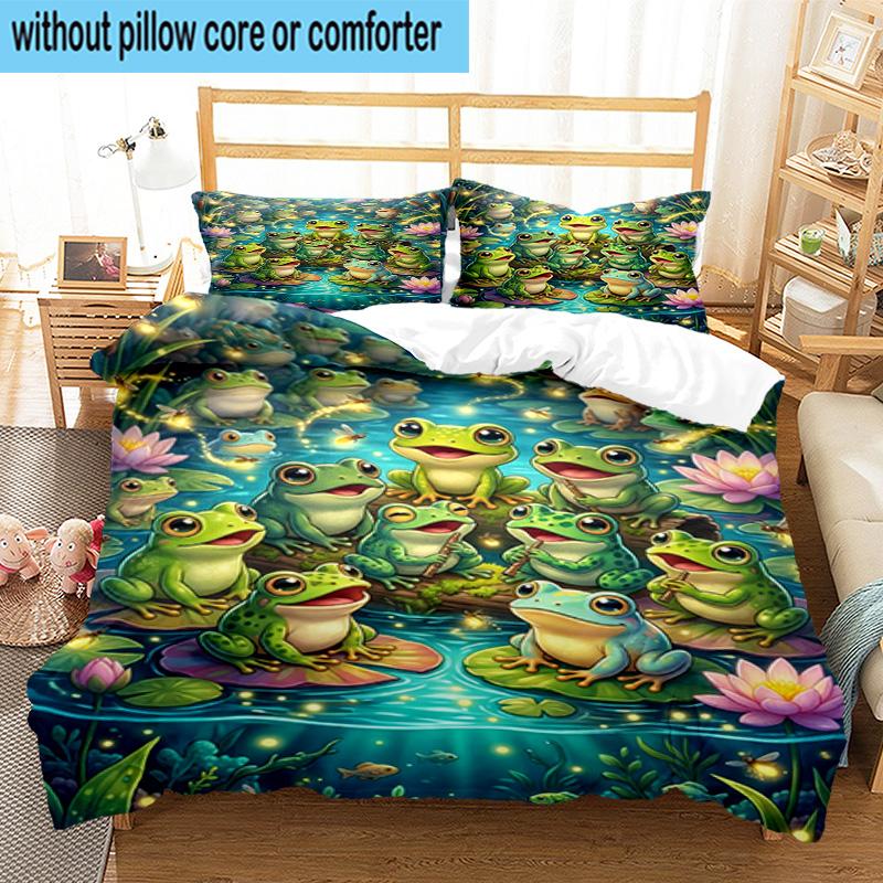 Frog In Top Hat Serenade 3pcs Bedding,Including 1pc Duvet Cover And 2pcs Pillowcases Perfect for Christmas,Ideal for Bedroom, Dormitory