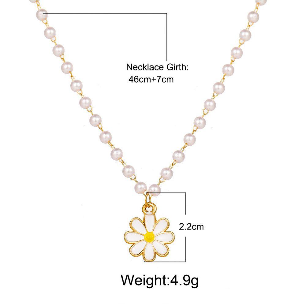 Cute Oil Flower Trendy Jewellery Pendant Choker Imitation Pearl Chain White Daisy Necklace