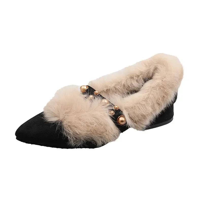 

Новые женские туфли с острым носком и заклепками на толстом каблуке, теплые повседневные туфли в британском стиле, женская обувь на толстом каблуке 2024 г. 37 чёрный