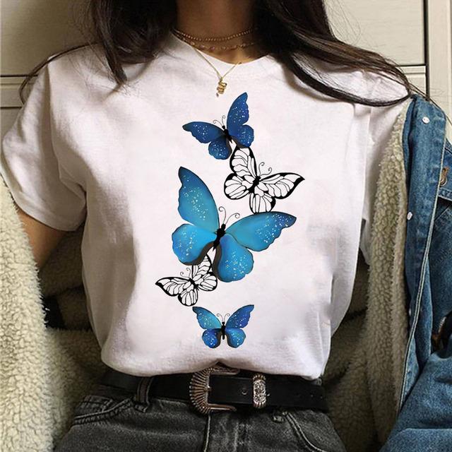 Women Tshirt Watercolor Butterfly Print Tshirt Summer Female Tops Casual Short Sleeve T-Shirts Harajuku Graphic Tee Cute T-Shirt