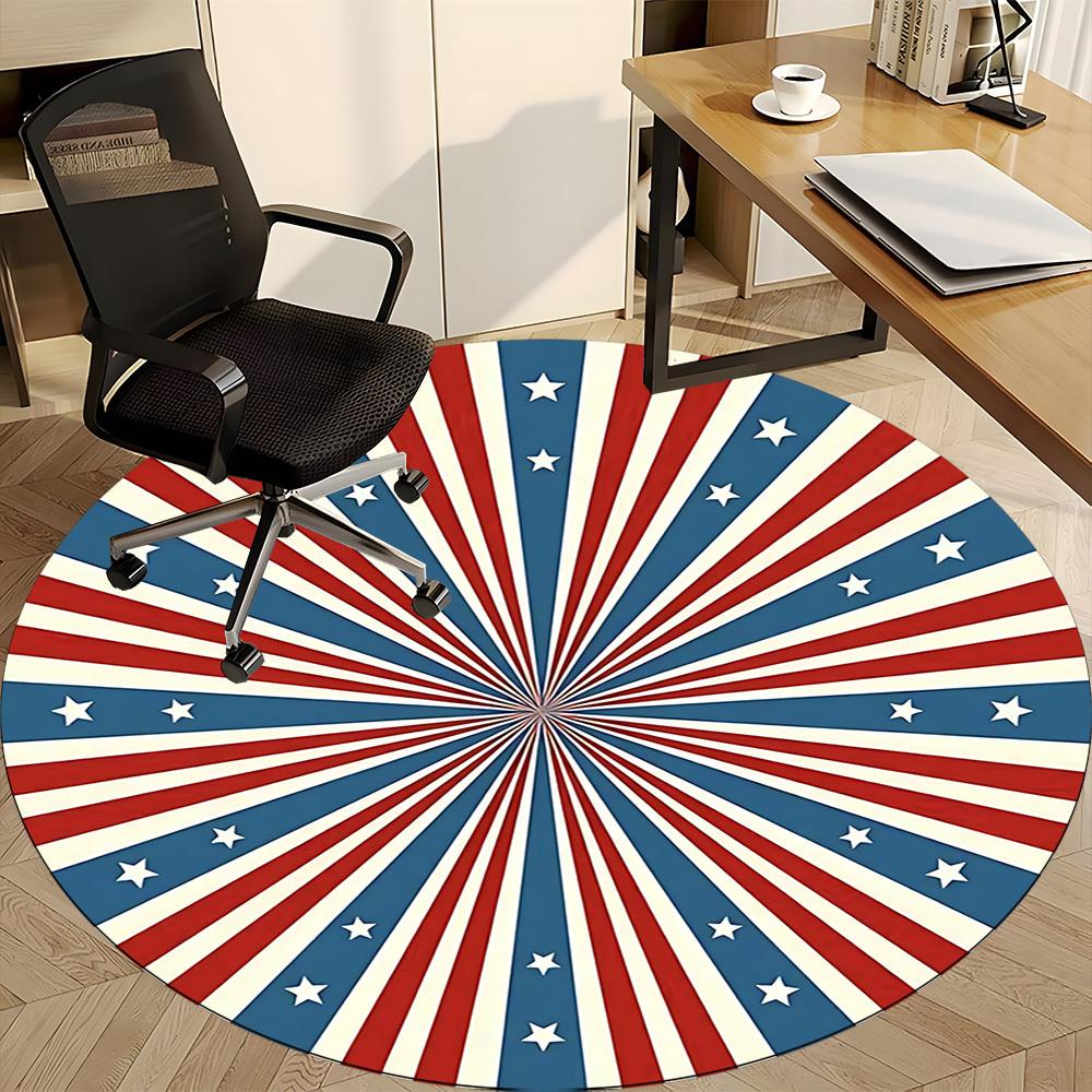 1PCStars Stripes Office Round Area Rug,  Mat Suitable For Office, Under Office Chairs Bedroom Living Room Home Decor, Room Deco
