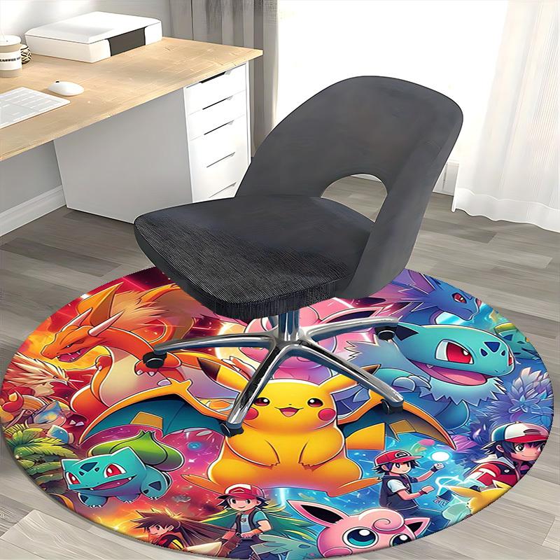 1pz Pokemon Pikachu & Amici Tappeto Rotondo - Tappetino Sedia Design Anime, Regalo Ufficio, Decorazione Stagionale