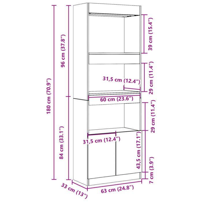 VidaXL High Buffet 63x33x180 Cm White Engineered Wood, Bookcase, Modern Bookcase, Bookshelf, 3309600