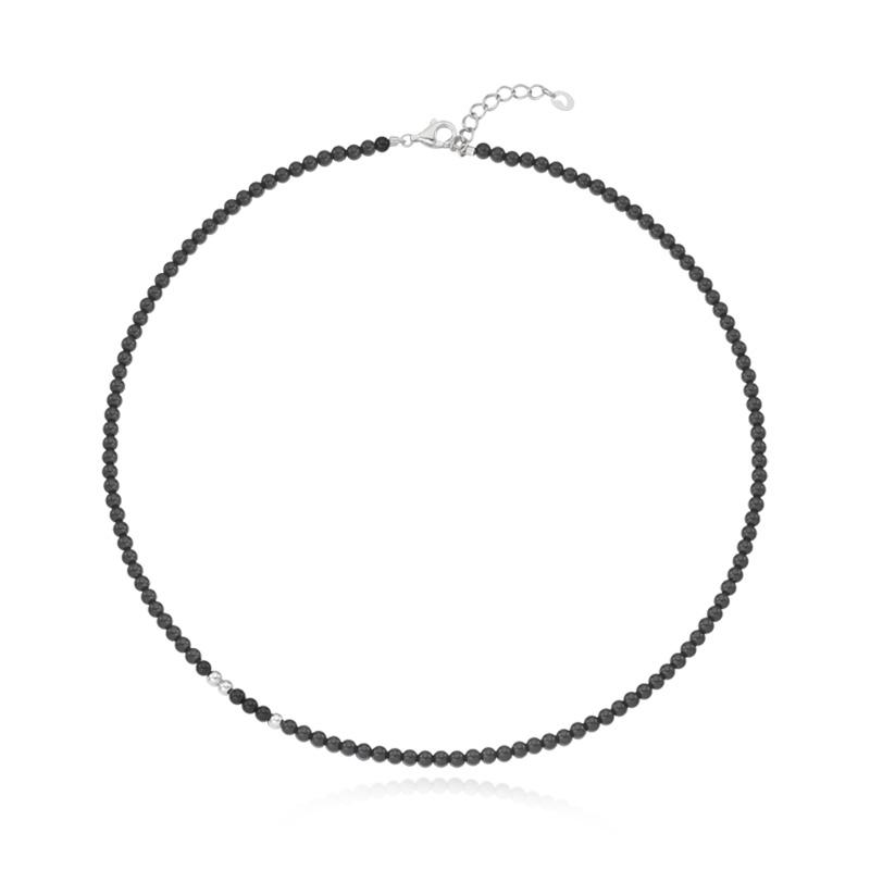 Tirrlirr Bead Bonbon Onyx 3Mm Ball White Silver Necklace Tnssvw14183M-Bk