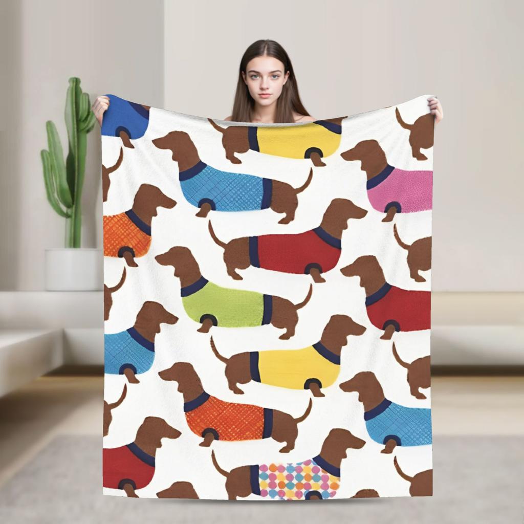 Cartoon Dackel Hund Decke Fleece Herbst/Winter Atmungsaktiv Warm Überwurfdecken für Bettwäsche Outdoor Teppich Stück