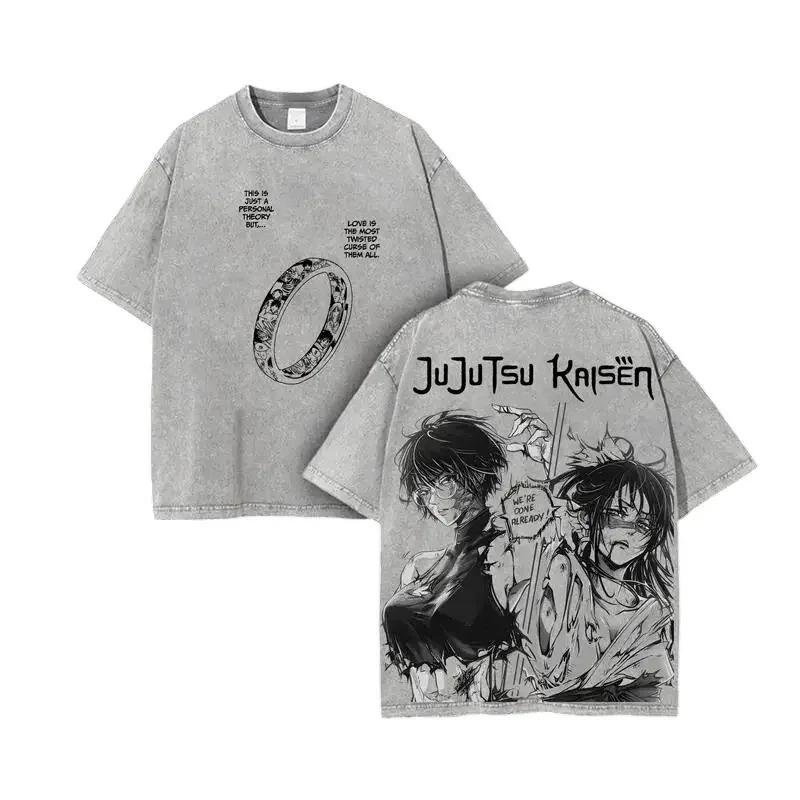 

Футболка Jujutsu Kaisen Zenin Maki Манга Модна Вінтажна Прана Прана Вуличний Стиль Для Чоловічого Одягу Оверсайз Високоякісні Бавовняні Футболки L чорний