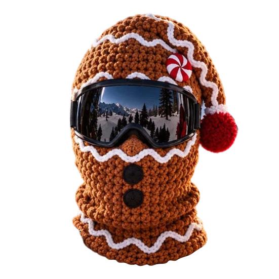 Warm Christmas Face Masque 3D Knitted Ski Masque, Funny Santa Claus Elf Gingerbread Balaclava, Unique Gift for Skiers Winter Full Cold
